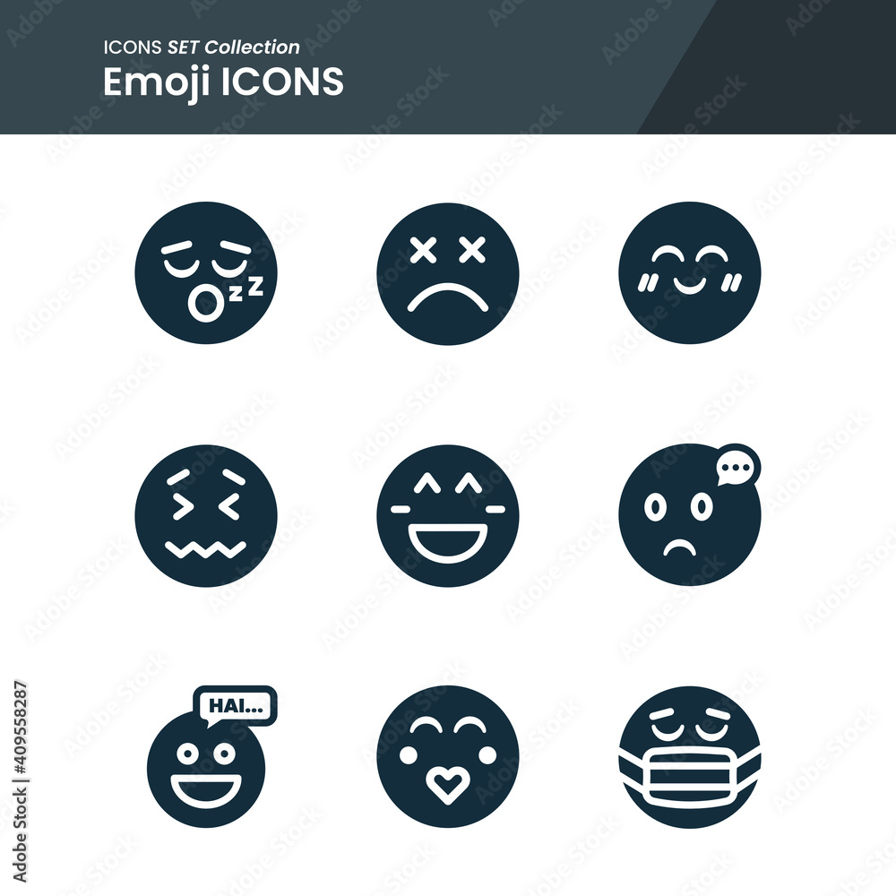 icon set of emoji dead, hai, mask and many more. with solid style vector. suitable use for web app and pattern design. icon set of emoji dead, hai, mask and many more. with solid style vector. suitable use for web app and pattern design.