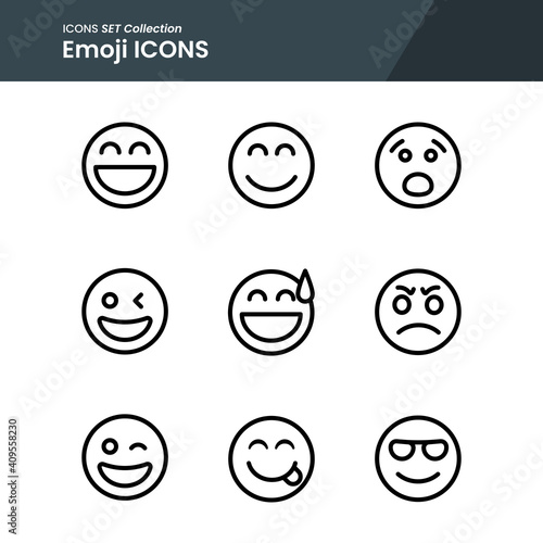 icons set of emoji laugh, handsome, angry and many more with outline vector style. perfect use for web pattern design etc.