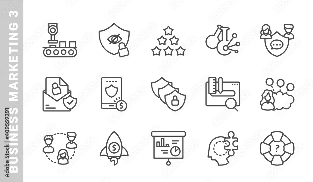 business marketing 3, elements of business marketing icon set. Outline Style. each icon made in 64x64 pixel