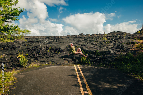 Fresh Lava From The 2018 Kilauea Eruption Covers The Road In Leilani Estates, Big Island Of Hawaii photo
