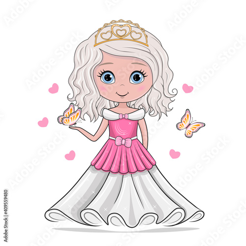 Isolated vector illustration of a fairy princess on a white background. Hearts and buns.
