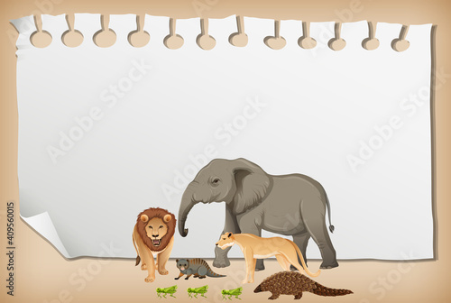 Empty paper banner with wild african animal