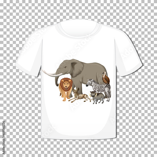 Wild animal group design on t-shirt isolated on transparent background