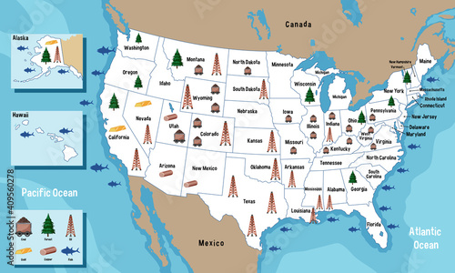 United States of America map with states names