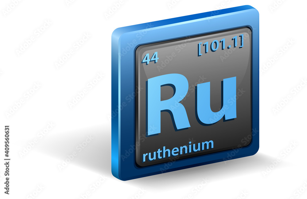 Ruthenium chemical element. Chemical symbol with atomic number and atomic mass. Ruthenium chemical element. Chemical symbol with atomic number and atomic mass.