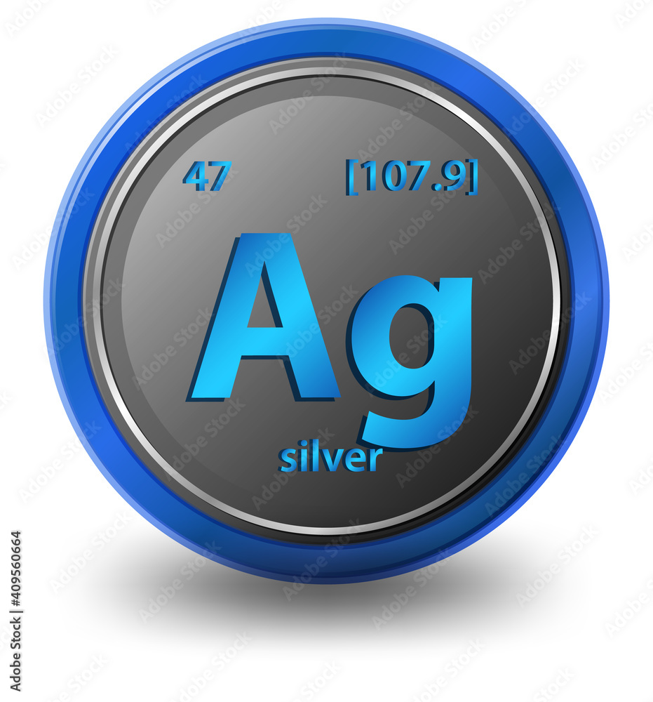 Silver chemical element. Chemical symbol with atomic number and atomic mass. Silver chemical element. Chemical symbol with atomic number and atomic mass.