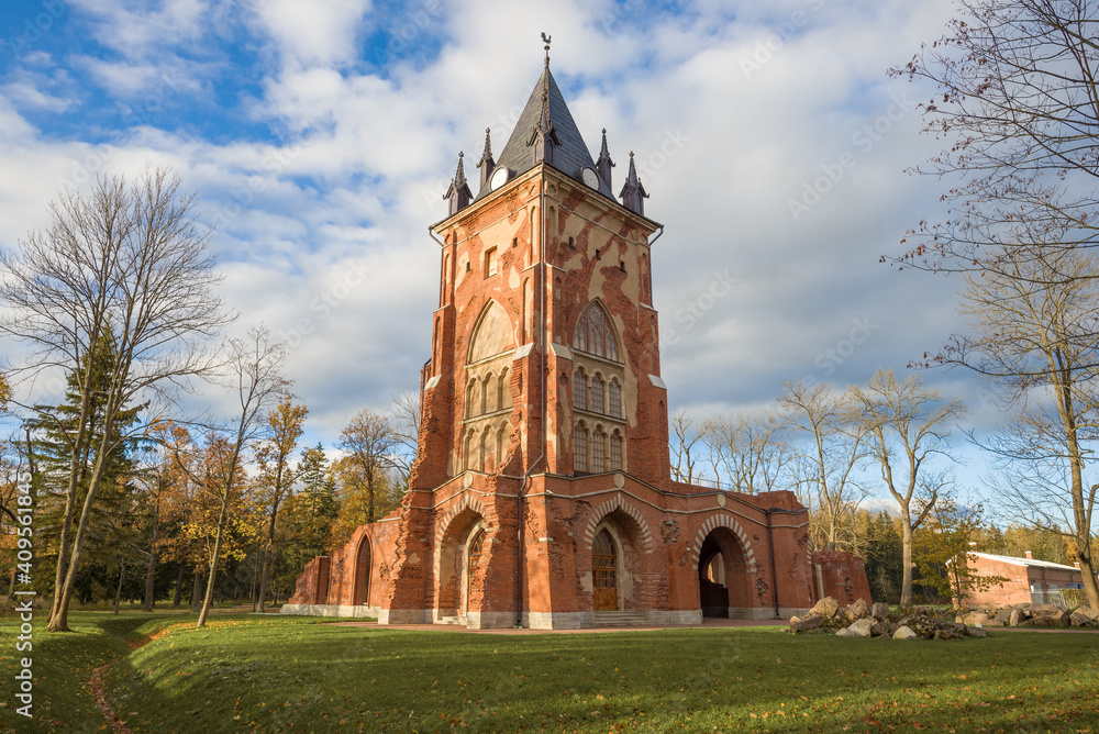 The old Chapelle pavilion in Alexander Park after restoration on a sunny October day. Tsarskoe Selo, Saint Petersburg