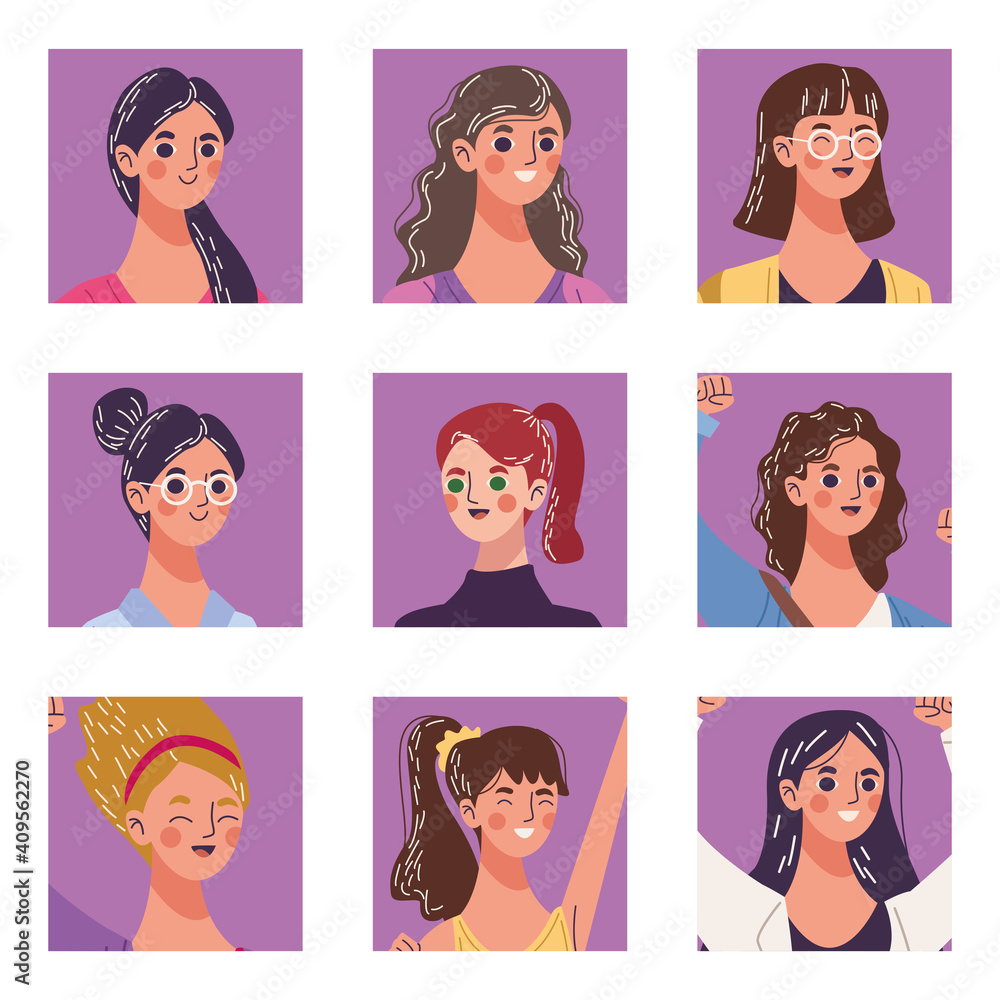 group of nine beautiful young women characters group of nine beautiful young women characters