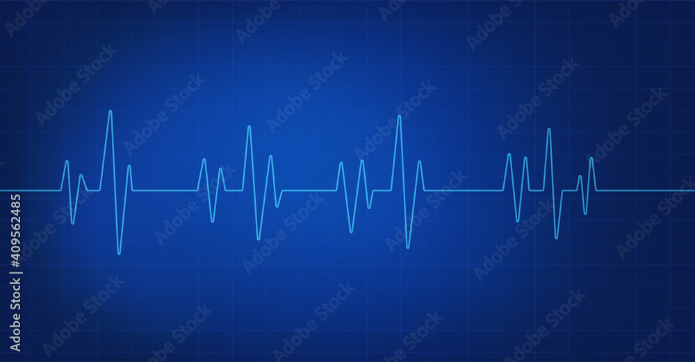 Heartbeat line icon isolated on blue background. Pulse Rate Monitor. Blue electrocardiogram. Vector illustration.