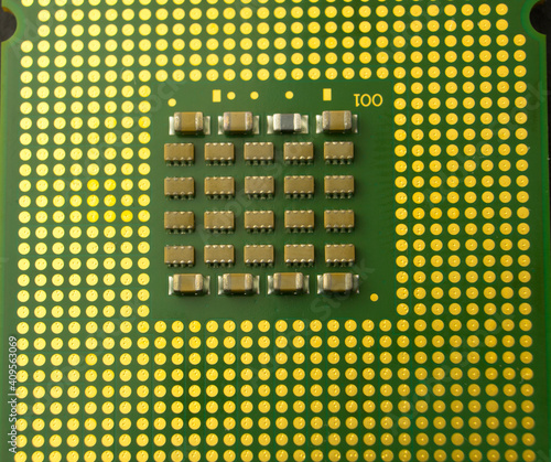 Modern technology  computer microprocessor. Macro photo of a processor.