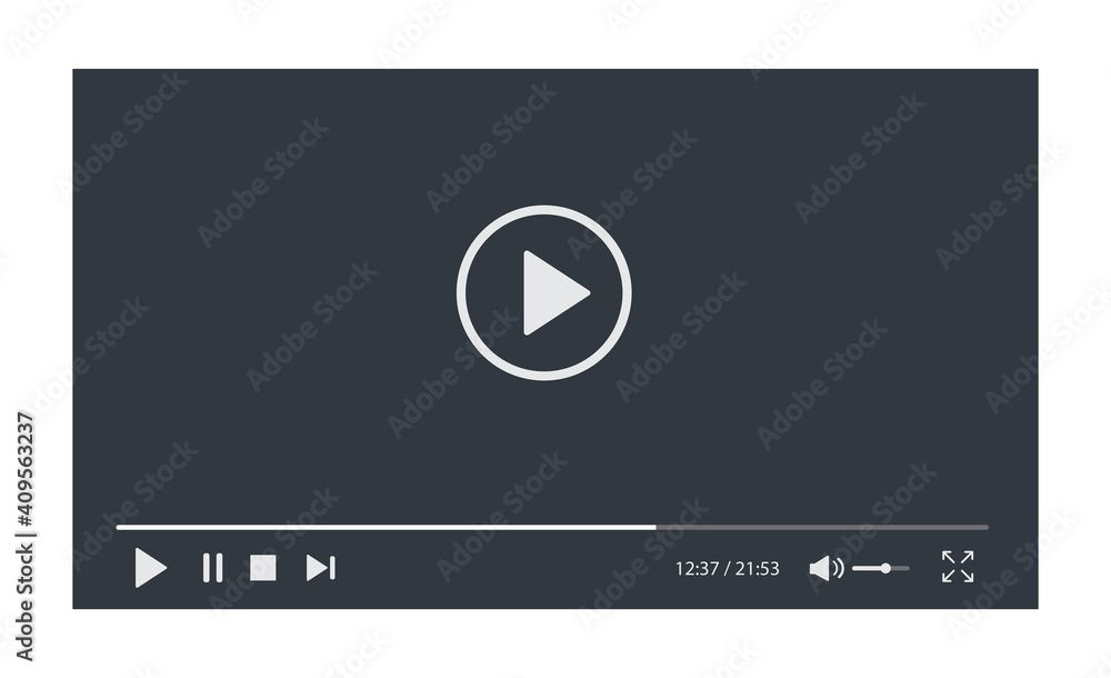 Video player interface isolated on white background. Video streaming template design for website and mobile apps. Vector illustration Video player interface isolated on white background. Video streaming template design for website and mobile apps. Vector illustration