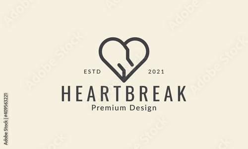 geometric heart broken line simple logo symbol icon vector graphic design illustration