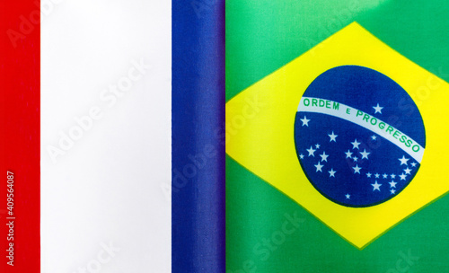 fragments of the national flags of France and Brazil close-up