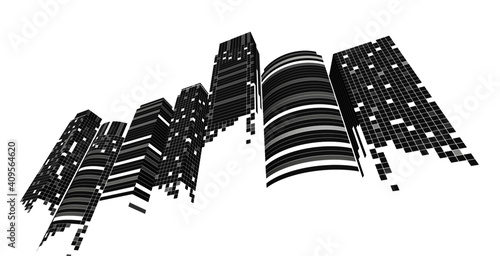 Cityscape blue pattern on white background, Modern City skyline, city silhouette, vector illustration in flat design