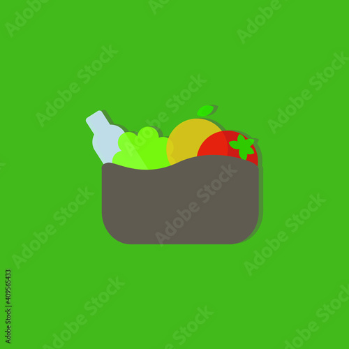 healthy fruits and vegetables food basket, be healthy and stay safe concept, logo design for grocery stores and delivery companes  photo