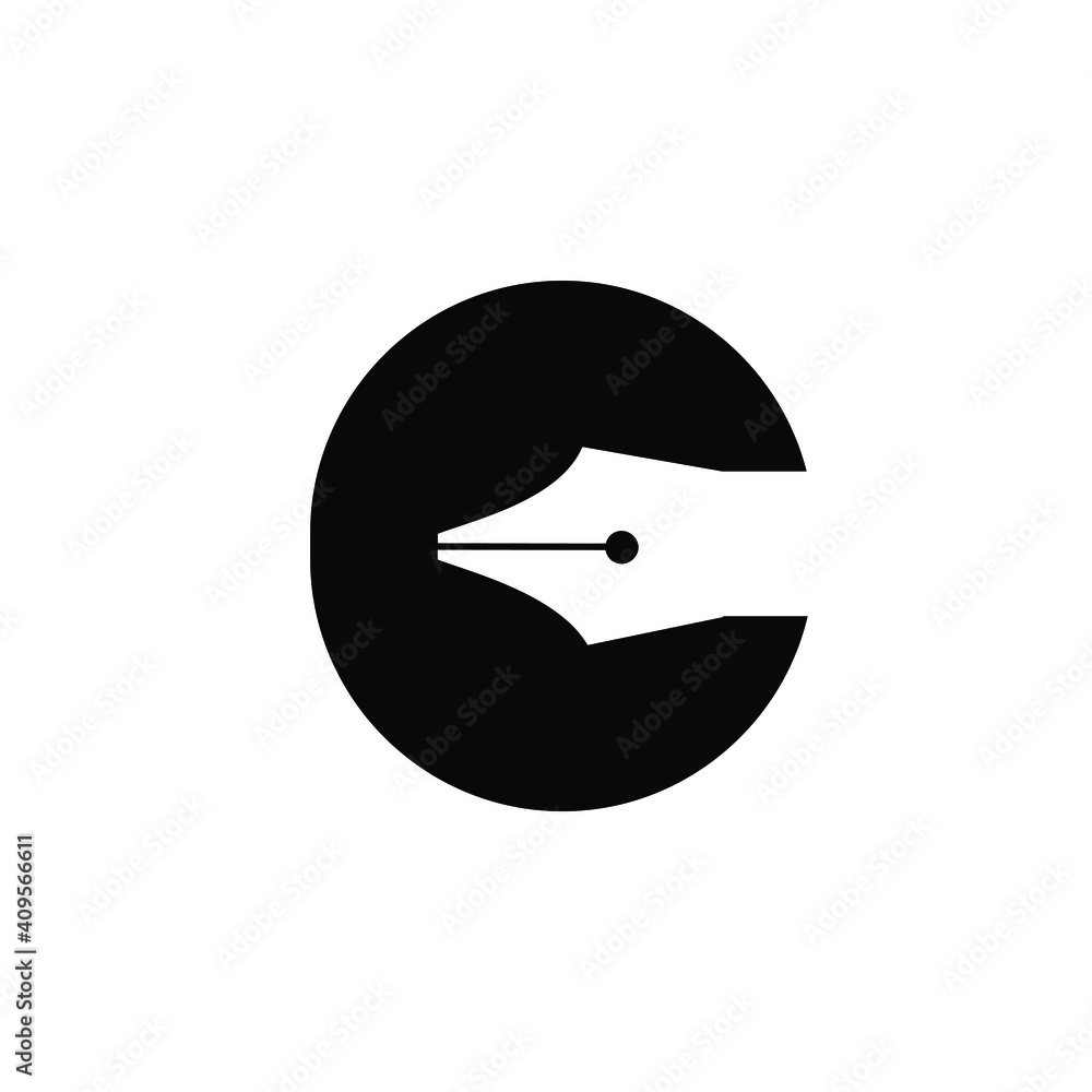 initial letter C pen nib capital black vector logo illustration design isolated background initial letter C pen nib capital black vector logo illustration design isolated background