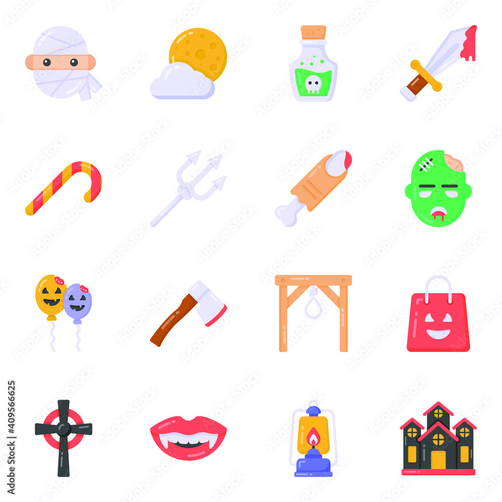 
Halloween Accessories Flat Icons Pack 

