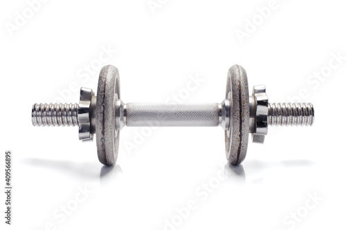 Chromium steel dumbbell isolated on white background