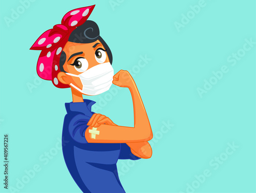 Woman Wearing Face Mask Showing Her Vaccinated Arm