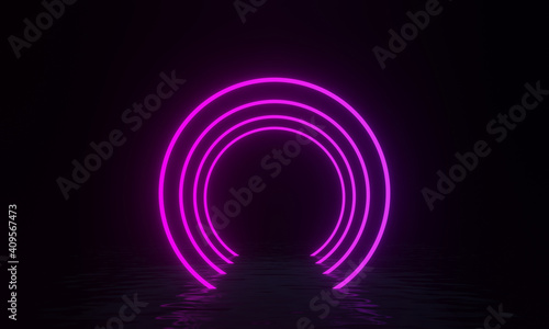 3D rendered glowing neon light tunnel