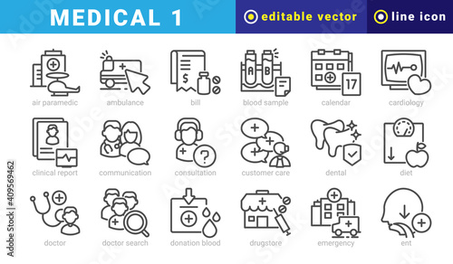 medical 1, elements of medical icon set. Outline Style. vector editable icons