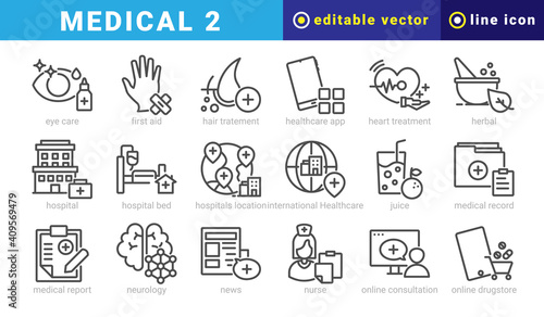 medical 2, elements of medical icon set. Outline Style. vector editable icons