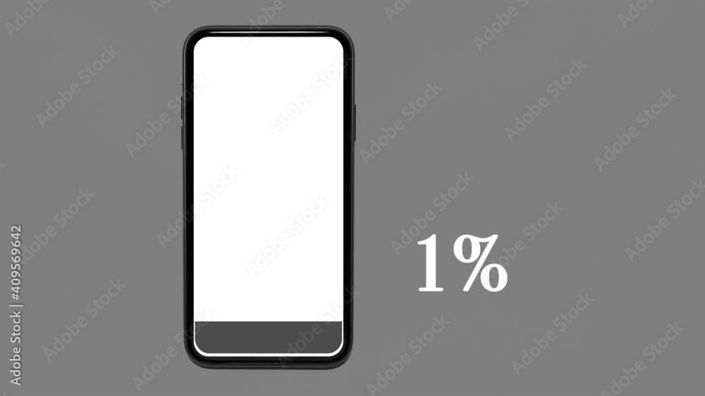 Stop motion animation photography. Full battery charging line icon on screen of smartphone, on grey background. Stop motion animation photography. Full battery charging line icon on screen of smartphone, on grey background.