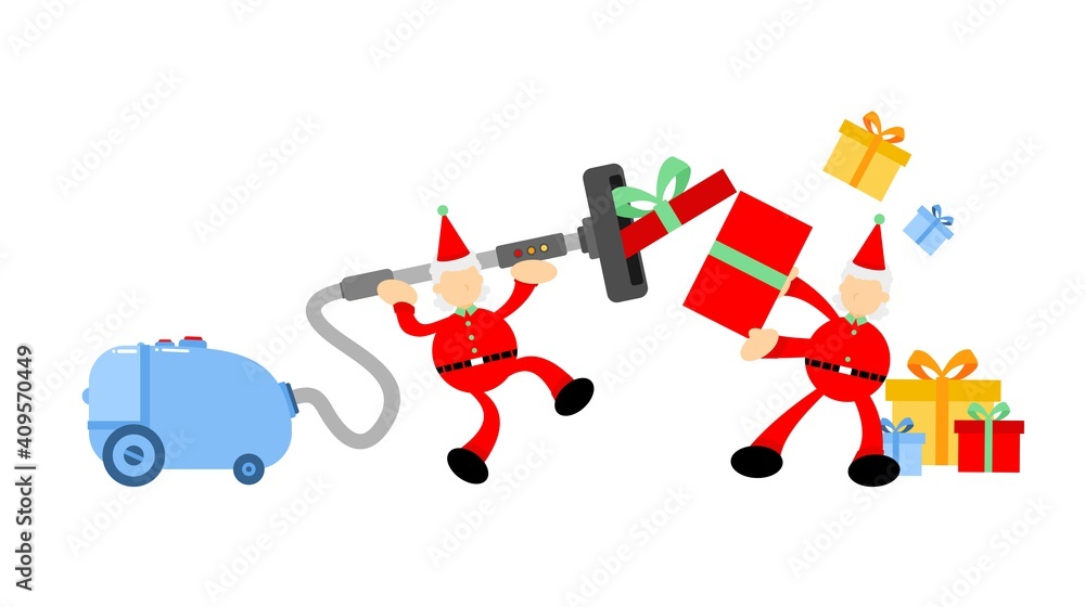 christmas santa claus merry and vacuum cleaner clean catch box cartoon doodle flat design style vector illustration christmas santa claus merry and vacuum cleaner clean catch box cartoon doodle flat design style vector illustration