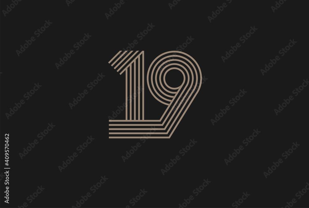 Number 19 Logo, Monogram Number 19 logo multi line style, usable for anniversary and business logos, flat design logo template, vector illustration - obrazy, fototapety, plakaty 