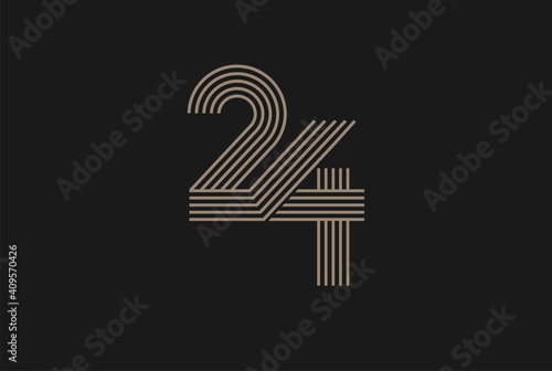 Number 24 Logo, Monogram Number 24 logo multi line style, usable for anniversary and business logos, flat design logo template, vector illustration