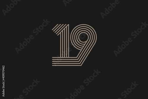 Number 19 Logo, Monogram Number 19 logo multi line style, usable for anniversary and business logos, flat design logo template, vector illustration