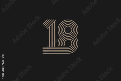 Number 18 Logo, Monogram Number 18 logo multi line style, usable for anniversary and business logos, flat design logo template, vector illustration photo