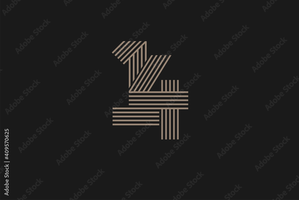Number 14 Logo, Monogram Number 14 logo multi line style, usable for anniversary and business logos, flat design logo template, vector illustration - obrazy, fototapety, plakaty 