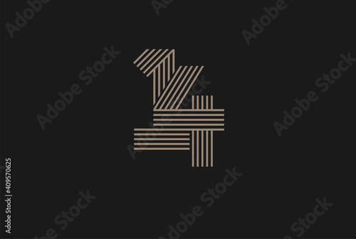 Number 14 Logo, Monogram Number 14 logo multi line style, usable for anniversary and business logos, flat design logo template, vector illustration