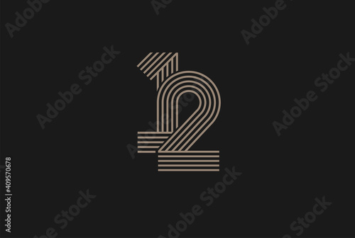Number 12 Logo, Monogram Number 12 logo multi line style, usable for anniversary and business logos, flat design logo template, vector illustration photo
