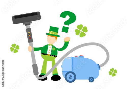 leprechaun shamrock celtic and vacuum cleaner clean cartoon doodle flat design style vector illustration