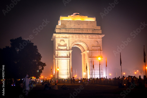 India gate during night at New Delhi, India. © anjali04