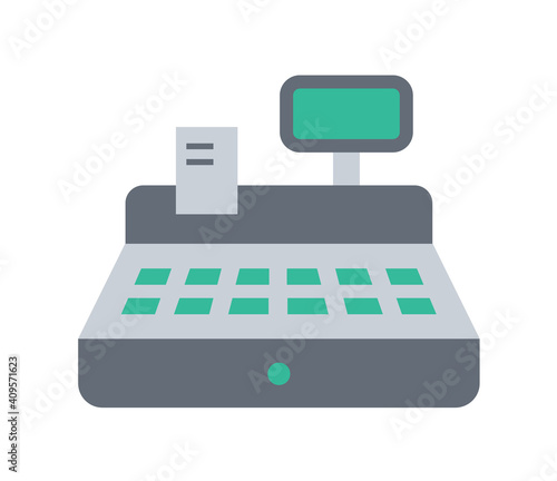 cash register color flat illustration isolated on white background. cash register with check vector icon for web and ui design, mobile apps and print products