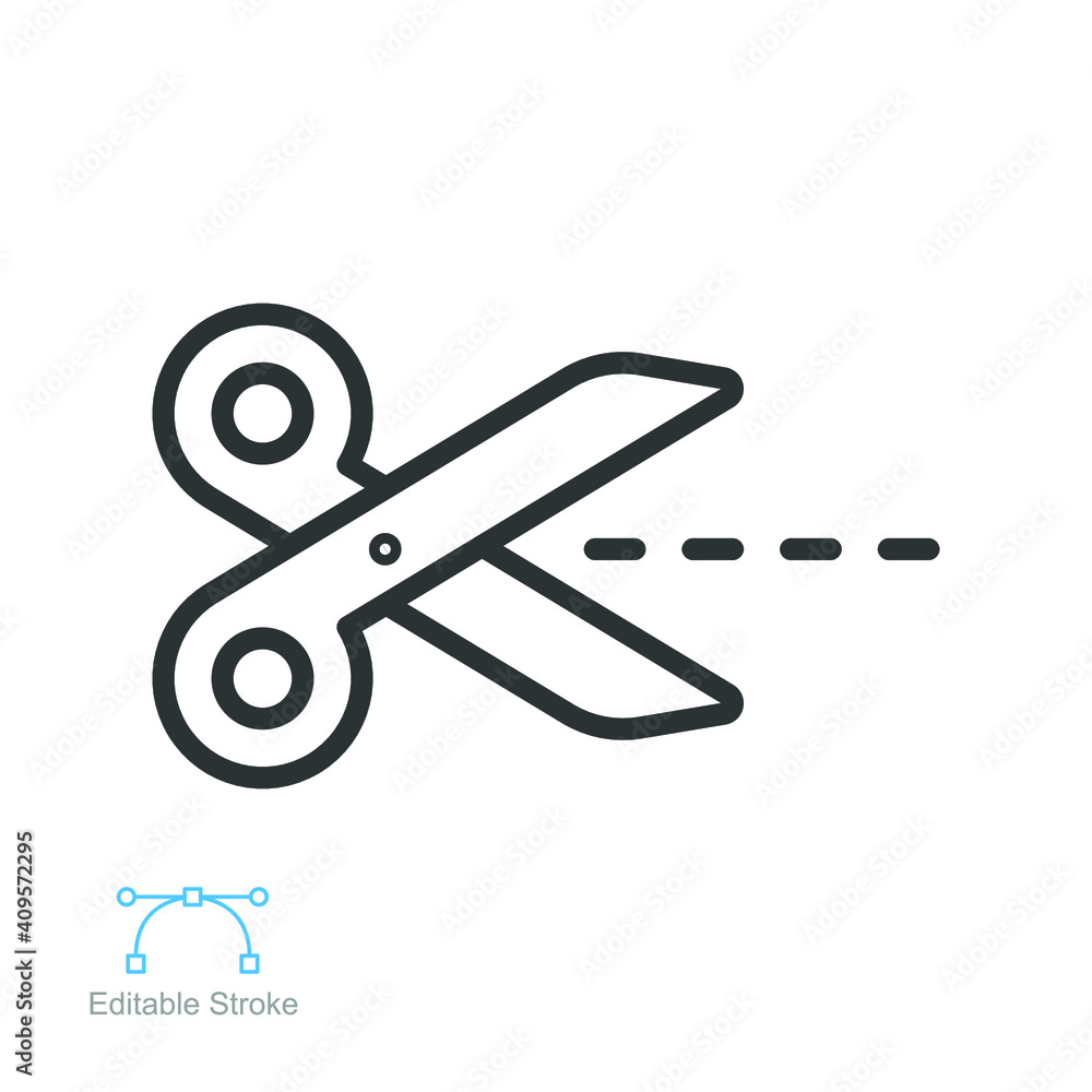Scissor solid icon. cutting logo trim or trimmer sign for separation, cut out utensil label with dotted. sharp scissors editable stroke Vector illustration design on white background EPS 10 Scissor solid icon. cutting logo trim or trimmer sign for separation, cut out utensil label with dotted. sharp scissors editable stroke Vector illustration design on white background EPS 10