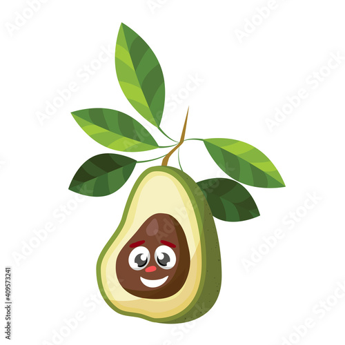 Cute and funny avocado character in comic style looking up, cartoon vector illustration isolated on white background.