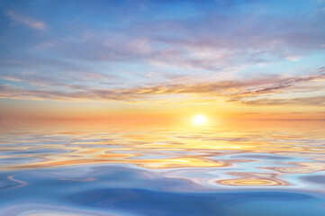 Sun and sea sunset background.