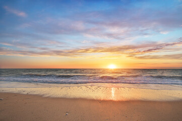 Sun and sea sunset background.