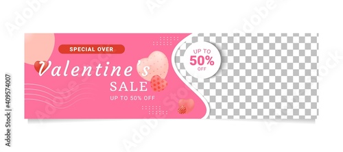 Modern valentine's day long banners template, with 3d heart.