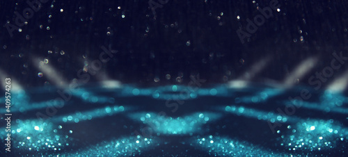 background of abstract blue and black glitter lights. defocused