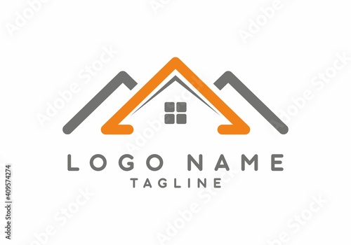 Orange grey house real estate logo