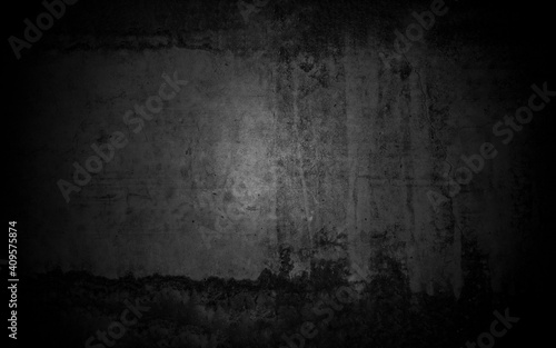 Old wall texture cement dark black gray panorama background abstract grey color design are light with white gradient background. © Kamjana