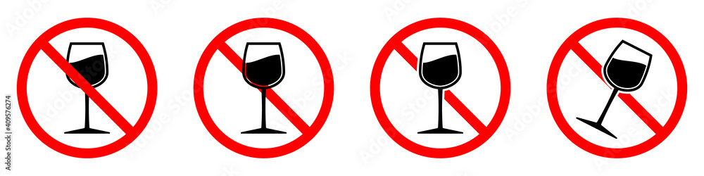 Alcohol is forbidden. Stop alcohol icons set. Vector illustration. Alcohol is forbidden. Stop alcohol icons set. Vector illustration.