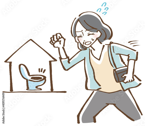 トイレに駆け込む女性　イラスト