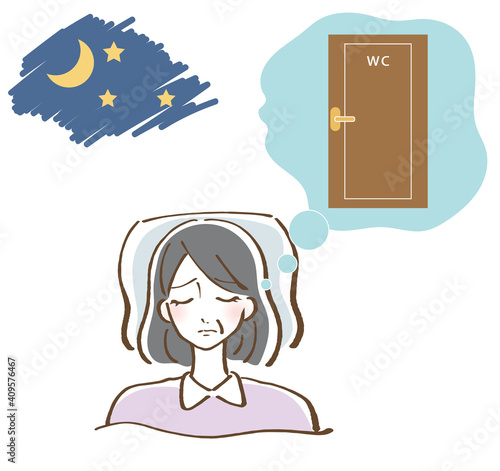 夜に尿意をもようする女性　イラスト