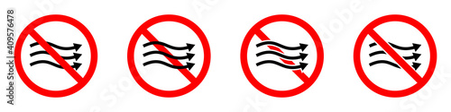 Wind are forbidden. Stop wind icon. No wind icons.